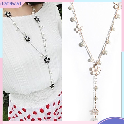 Vòng cổ Dáng Dài Mặt Hình Hoa Đính Ngọc Trai Nhân Tạo Thời Trang