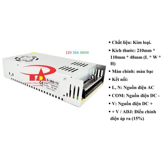 NGUỒN 12V 30A, 360W (NÊN MUA) LOẠI TỐT, GIÁ RẺ, CÓ QUẠT, ĐỦ AMPE, CHẤT LƯỢNG,mua giá rẻ tại shopnguonled.