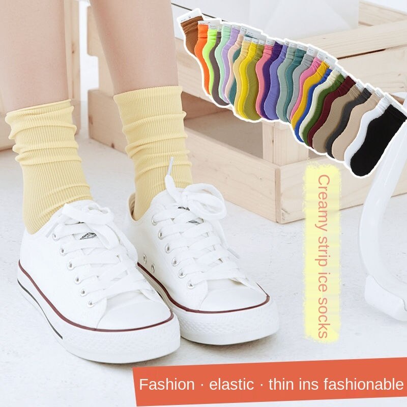 Vớ lửng vải mỏng màu đen và trắng phong cách Nhật Bản thời trang thu hè cho nữ