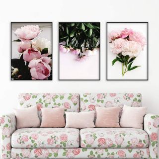 Tranh canvas bộ 3 tranh hoa mẫu đơn đẹp 40x60 kèm khung