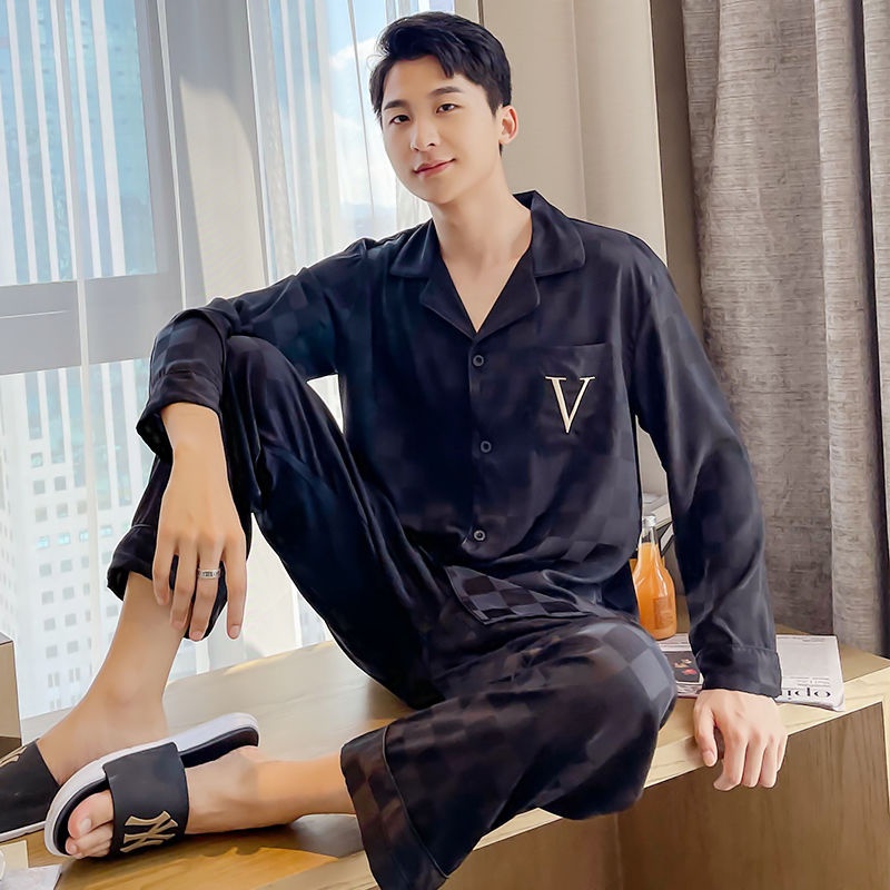 Bộ Đồ Ngủ Vải Lụa Lạnh Dáng Rộng Thiết Kế Sang Trọng Cho Nam