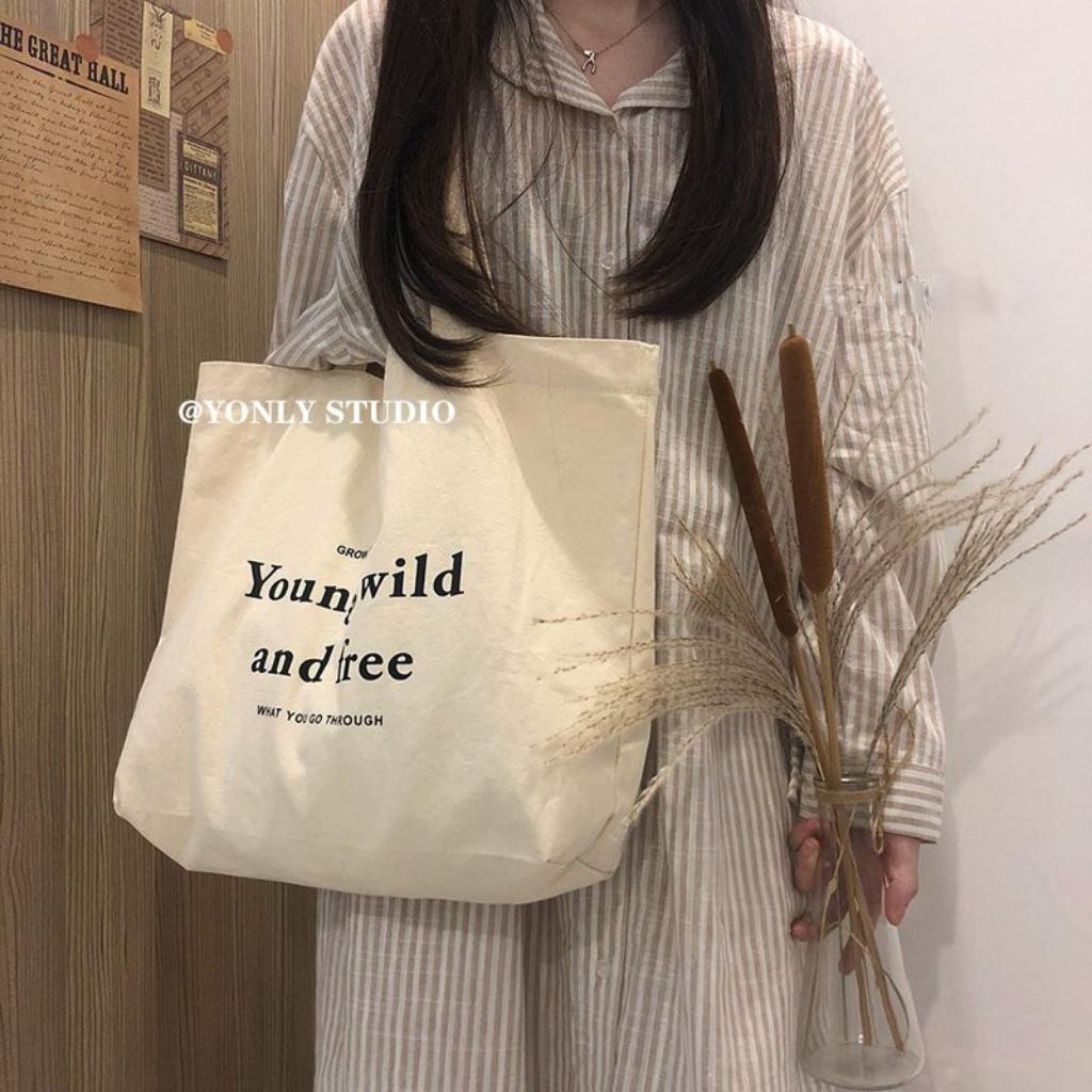 Túi Tote Túi Vải Canvas Phong Cách Hàn quốc, Có Khóa Miệng Ngăn Phụ bên Trong Thời Trang ulzzang