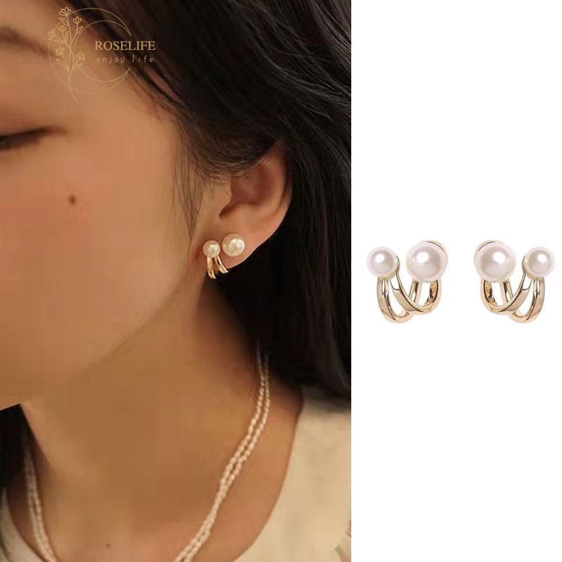 1 Cặp Bông Tai Dạng Kẹp S925 Đính Ngọc Trai Xoắn Màu Vàng Kim Cổ Điển Thanh Lịch Cho Nữ