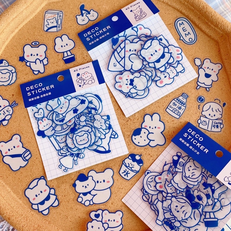 Sticker cute/Set 40 sticker cute trong suốt trang trí sổ/Túi 40 hình dán dễ thương trang trí sổ plan