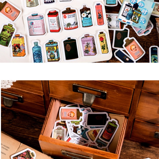 Hộp 46 Miếng Sticker Dán Chủ Đề Các Loại Lọ Trang Trí Phong Cách Retro ST393