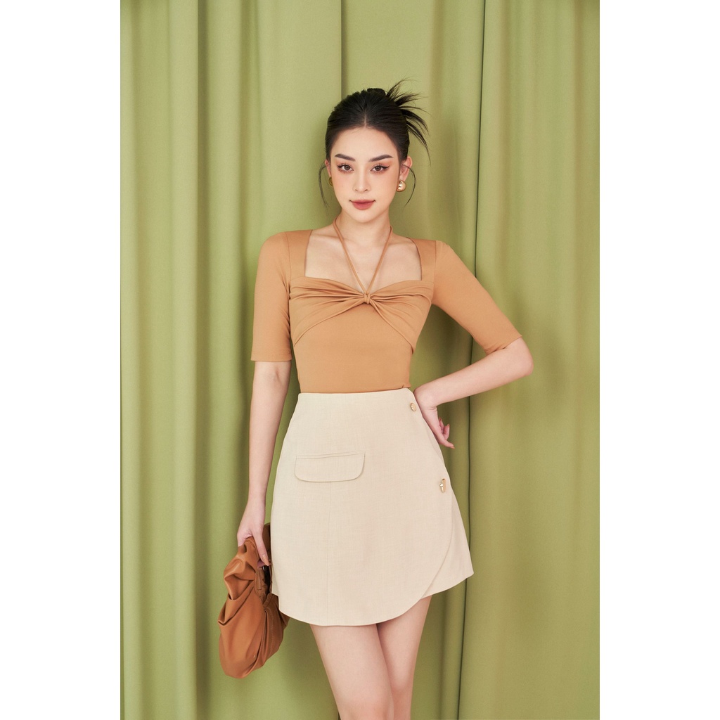MOLLYNISTA  Áo thiết kế Rina thun khoét cổ có tay quyến rũ nữ tính cao cấp đi chơi đi tiệc