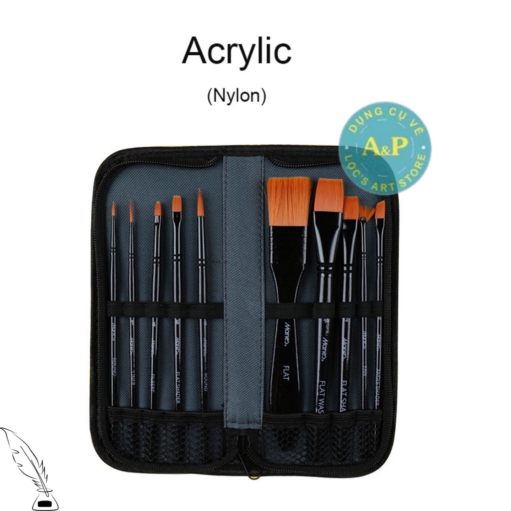 Cọ bộ 10 cây Marie's vẽ Acrylic nylon kèm túi đựng