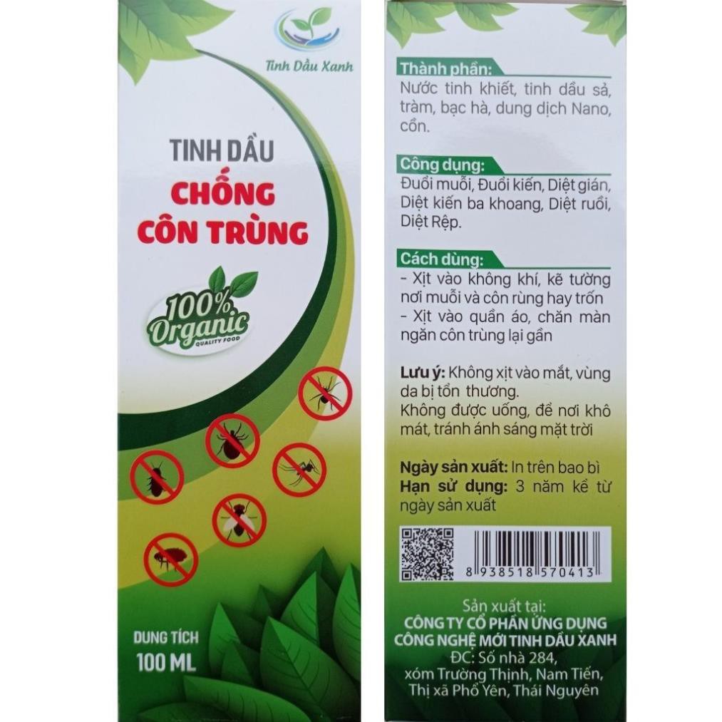 Tinh dầu đuổi muỗi, kiến, gián, tinh dầu chống côn trùng loại 100ml, tinh dầu hỗn hợp nhiều mùi sả, bạc hà, tràm an toàn