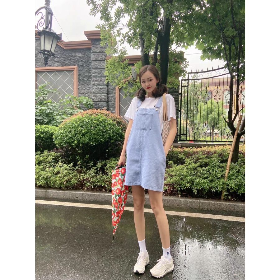 Yếm váy jean rộng 2 dây cao cấp, váy jean túi ngực phong cách Hàn Quốc nhẹ nhàng, cá tính - Lari jean | BigBuy360 - bigbuy360.vn