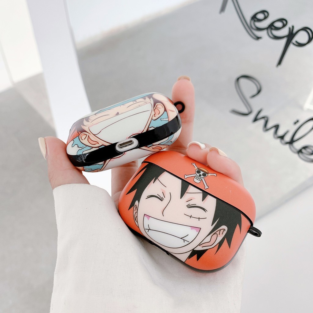 Vỏ Bảo Vệ Hộp Sạc Tai Nghe Airpods Pro 1 / 2 Bằng Tpu Dẻo Họa Tiết Hoạt Hình One Piece Luffy Kèm Móc Treo