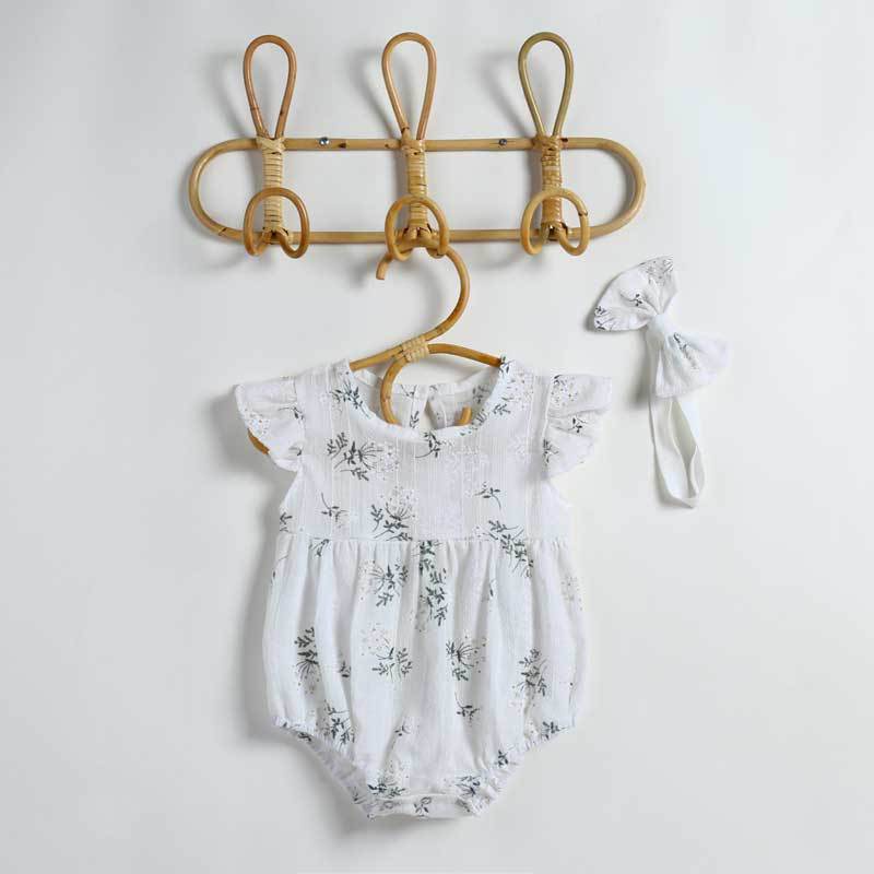 Bộ Áo Liền Quần Bằng Cotton Phối Ren Thời Trang Mùa Hè Cho Bé Gái