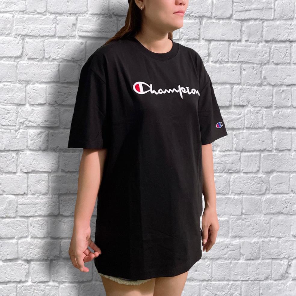 Áo thun tay lỡ Champion Logo thêu  , Áo thun Unisex tay lỡ nam nữ chất Cotton 100%