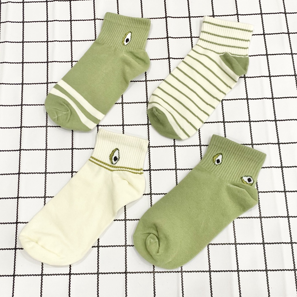 ẢNH THẬT  Tất - vớ nữ cổ cao họa tiết màu xanh lá dễ thương, xinh xắn Jelishop