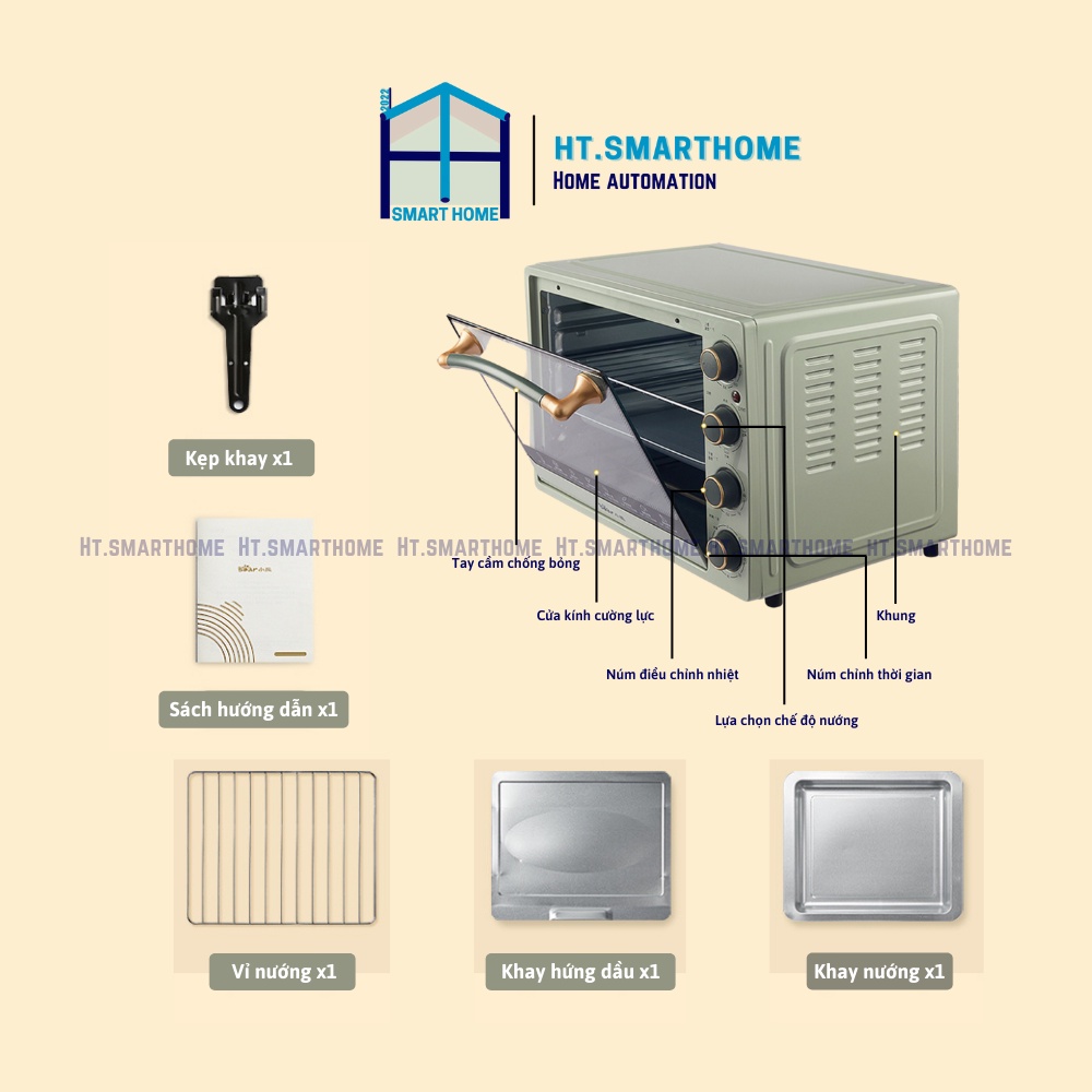 Lò nướng Bear 40L  - Lò nướng điện gia dụng đa năng dung tích lớn, nướng tự động mini 2022