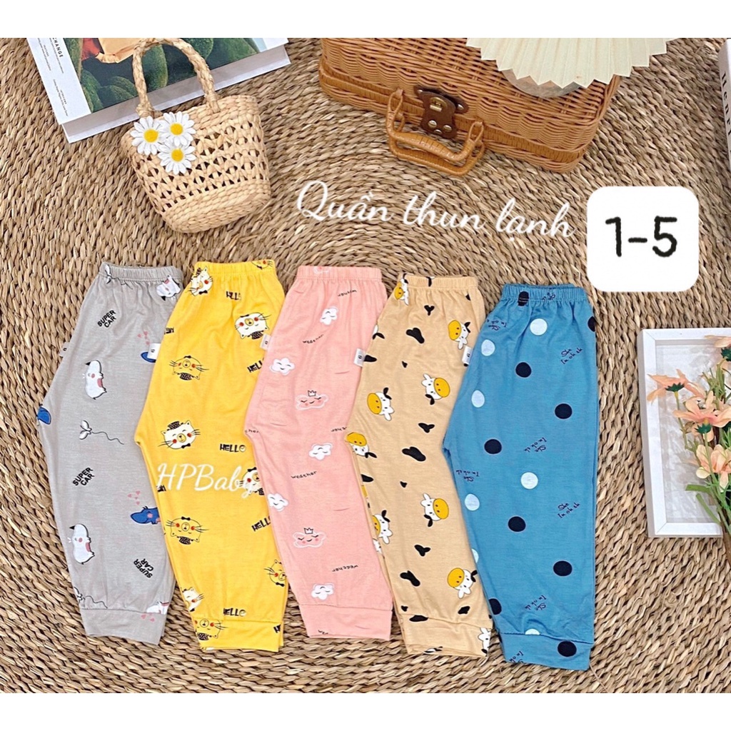 Sét 5 quần dài vải thun lạnh mỏng điều hòa cho bé 3-12kg