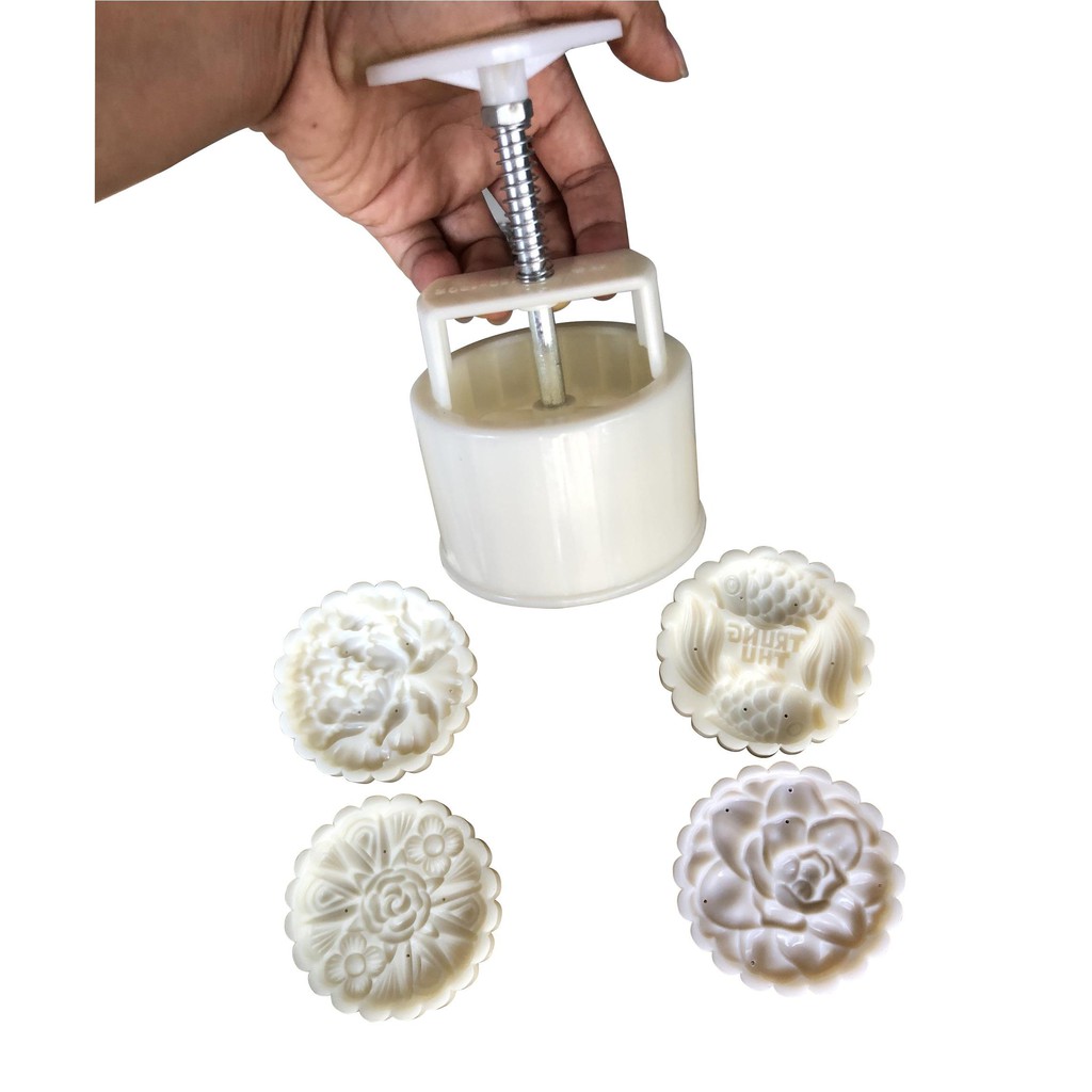 Bộ Khuôn Nén Lò Xo 4 Mặt Làm Bánh Trung Thu 200gr