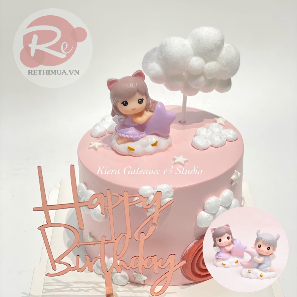 [SIÊU RẺ❤️] – Em Bé Ôm Trăng Sao (1 Cặp) - Trang trí bánh sinh nhật bánh kem