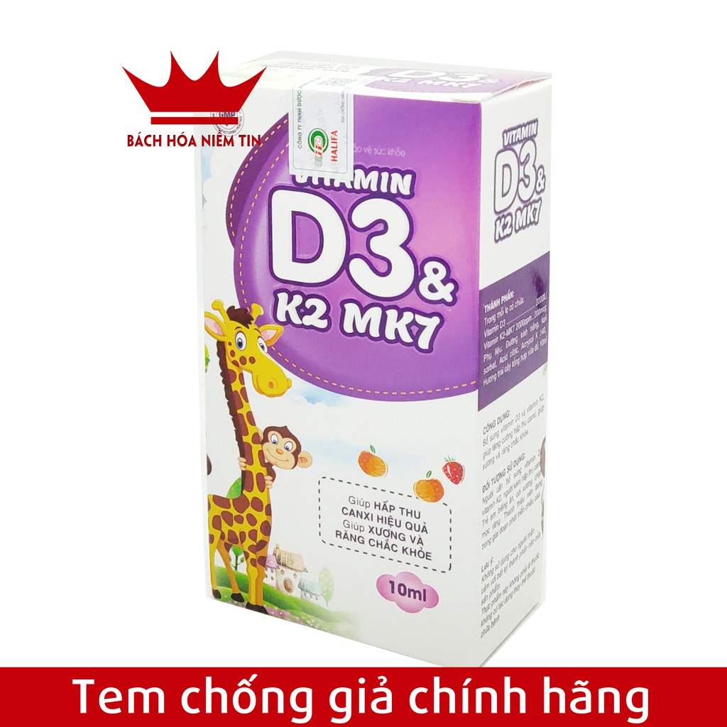 Vitamin D3 K2 Mk7 dạng nhỏ giọt tiện dụng giúp bé hấp thụ canxi tăng trưởng chiều cao, nhanh mọc răng- Lọ 10ml | Thế Giới Skin Care