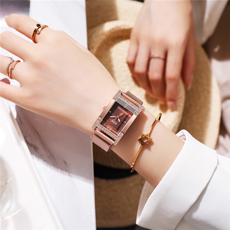 Đồng Hồ Mặt Chữ Nhật Dây Hợp Kim Thời Trang Cho Nữ