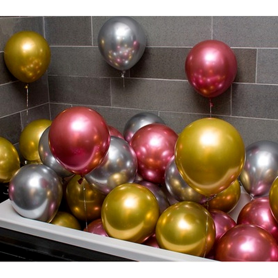 Set 50 Bong Bóng 12 &quot;Màu Vàng / Bạc Trang Trí Tiệc