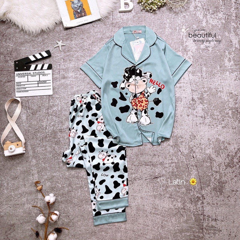 Đồ Bộ Pijama Lụa Latin mặc nhà TNQD mẫu đẹp, dễ thương chất vải mềm mịn mát