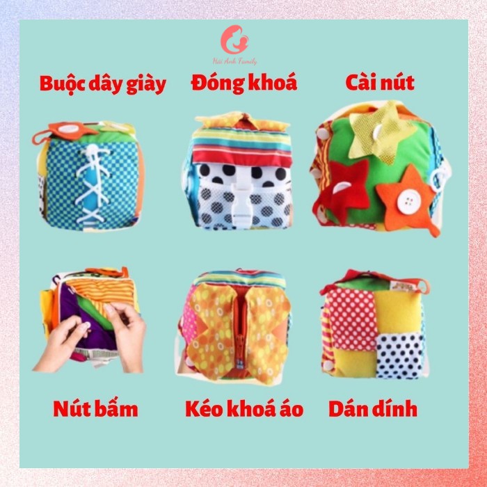 Hộp vải 6 trò chơi trong 1 sản phẩm, giúp bé phát triển đa giác quan