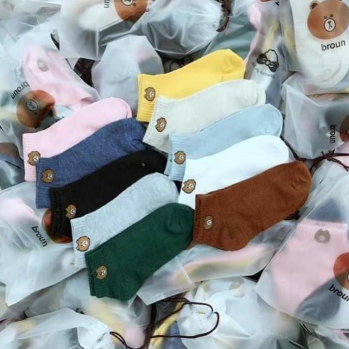 Set 10 đôi tất gấu Broun dày dặn - kèm túi đựng siêu xinh cho chị em
