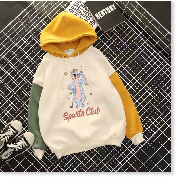 ÁO KHOÁC HOODIE NỮ PHỐI TAY HAI MAU HÌNH SIÊU CUTE