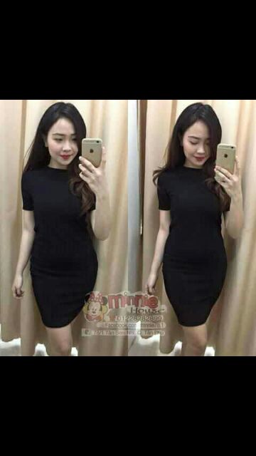 Đầm tay ngắn thun gân