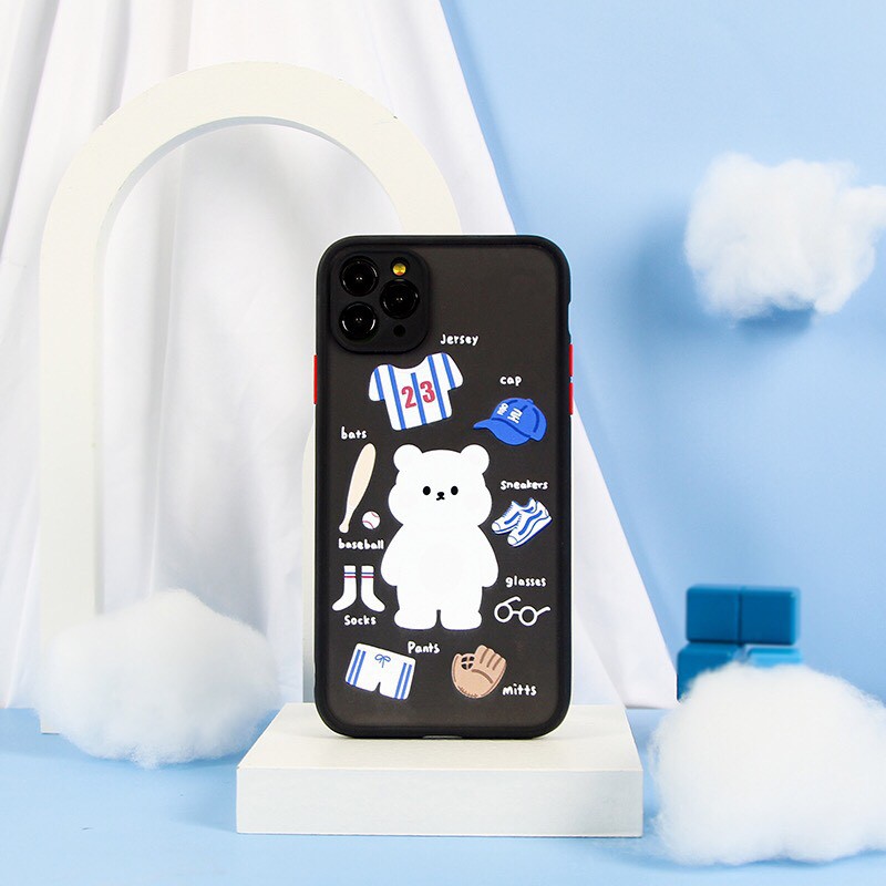 Ốp Lưng iPhone Ốp Nhám Viền Màu Gấu Trắng Xinh Cute iPhone 6/6s/6plus/7plus/8plus/x/xs/xs max/11/11 pro max