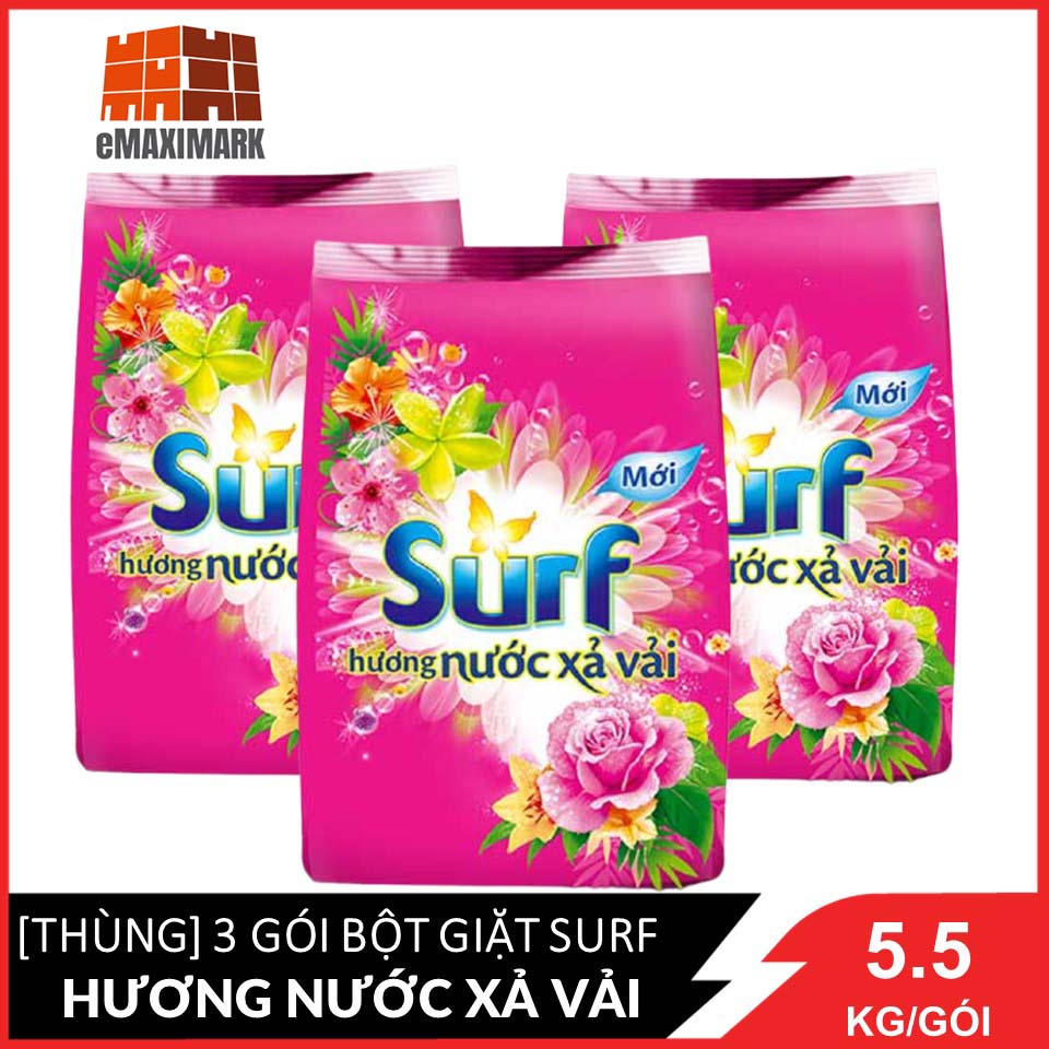 Giá sỉ nguyên thùng bột giặt Surf Hương nước xả vải (Tím) Gói lớn 5.2kgX3