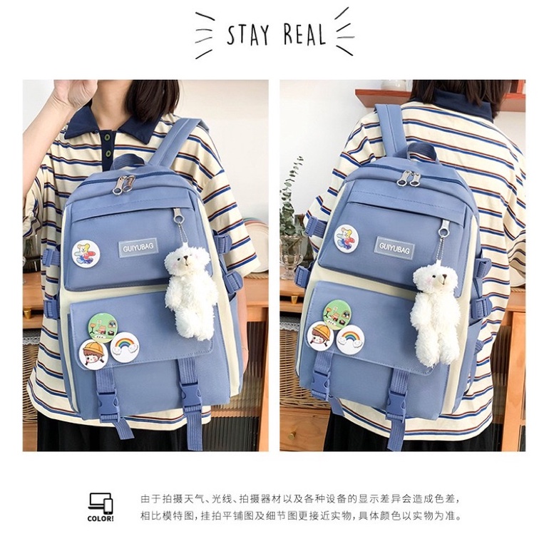 Set 4 món ba lô + túi đi học  canvas đựng sách và laptop thời trang cho các cô gái tuổi teen