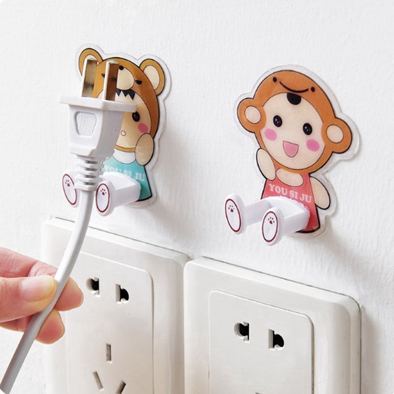 Power Plug Wall Hook/ Holder Wall Adhesive Hanger Socket Storage/ Cartoon Animals Adhesive Strength Shelf Claw