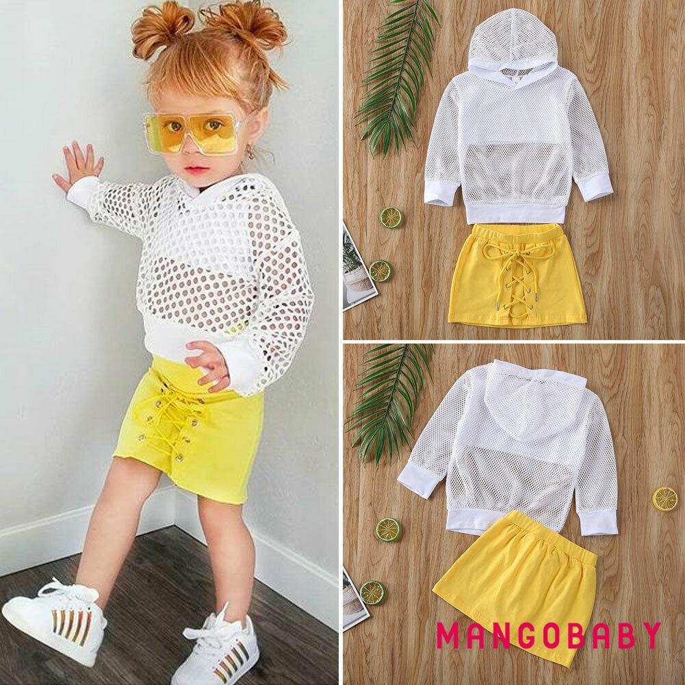 Set Áo Hoodies Có Nón Dài Tay + Chân Váy Lưới Xinh Xắn Cho Bé Gái Từ 1-6 Tuổi