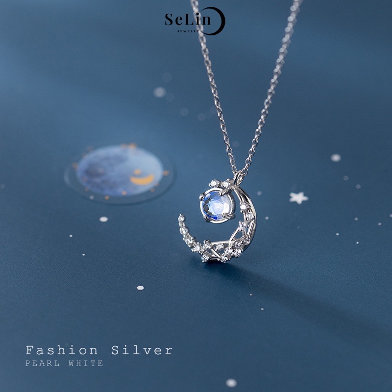 Dây chuyền bạc nữ SELIN JEWELRY vòng cổ bạc đính đá mặt trăng đổi màu twinkle moon trang sức bạc