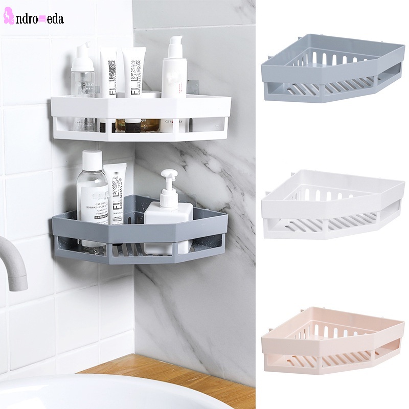 1 Kệ Đựng Đồ Gắn Góc Tường Không Cần Khoan Tiện Dụng Cho Nhà Bếp/Phòng Tắm