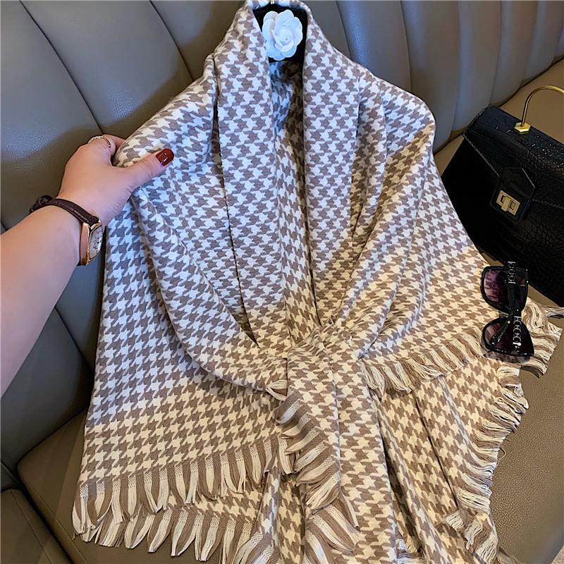 ∋㍿◇Khăn Choàng Cổ Mùa Thu Đông Họa Tiết Caro Trắng Đen Dáng Dài Phong Cách Âu Mỹ Cho Nữ | BigBuy360 - bigbuy360.vn