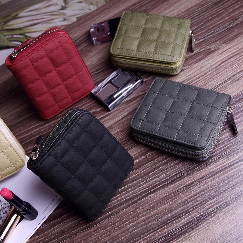 Ví Ngắn Mini Kẻ Sọc Ca Rô Phối Khóa Kéo Đơn Giản 6 Kiểu Lựa Chọn Cho Nữ
