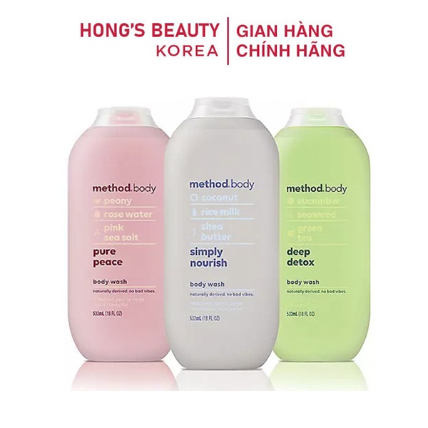 Sữa tắm dưỡng ẩm sáng da, lưu hương thơm lâu Hoa Hồng Method Body Pure Peace
