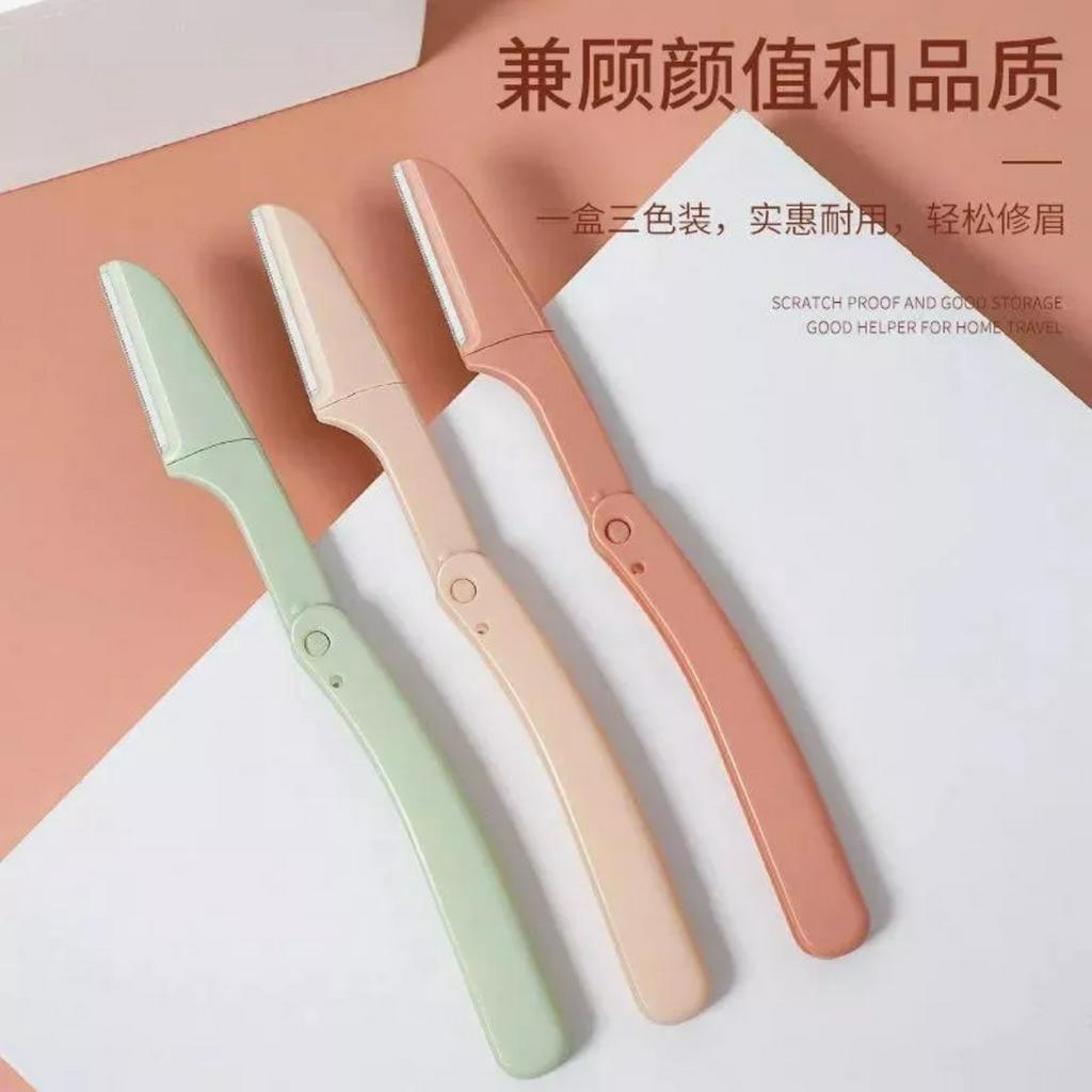 Hộp 3 Dao Cạo Lông Mày Gấp Gọn Màu Pastel Cute