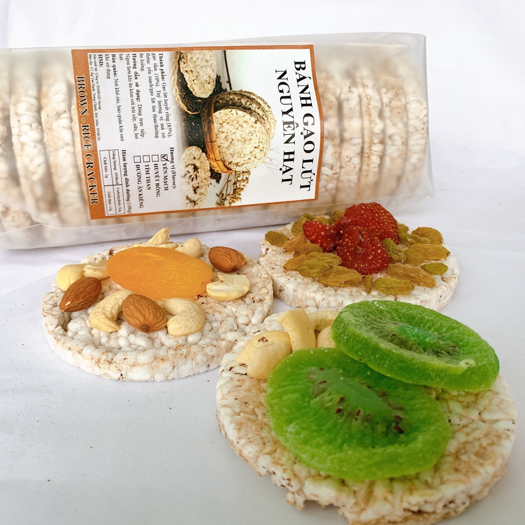 Bánh Gạo Lứt Nguyên Hạt Eatclean Healthy tập GYM, Ăn Kiêng, Giảm Cân vị Yến Mạch, Tím Than, Huyết Rồng 170g