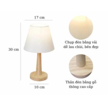 Đèn ngủ để bàn phòng ngủ có công tắc, cổng USB vintage chao đèn vải DORIS ACCESSORIES