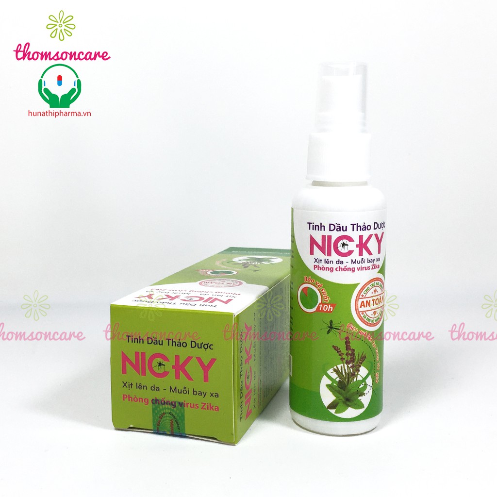 Xịt đuổi muỗi Nicky từ thảo dược, cho bé từ sơ sinh, chống muỗi đốt, làm dịu da chai 60ml từ sả chanh, bạc hà