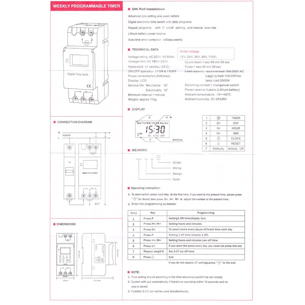 Công tắc hẹn giờ THC15A lập trình điện tử timer hẹn giờ điện tử 17 chương trình - Hàng chuẩn