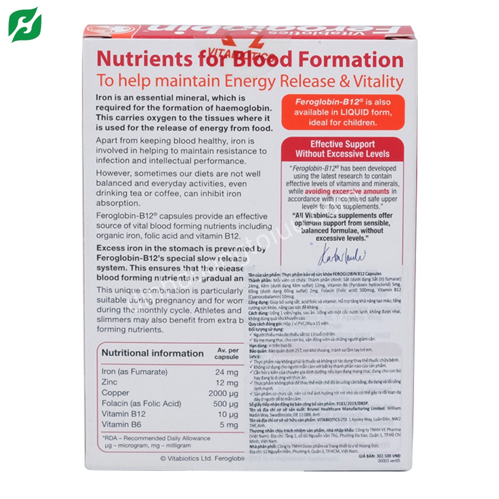 Viên uống Feroglobin B12 bổ máu toàn diện, tăng khả năng hấp thụ dinh dưỡng