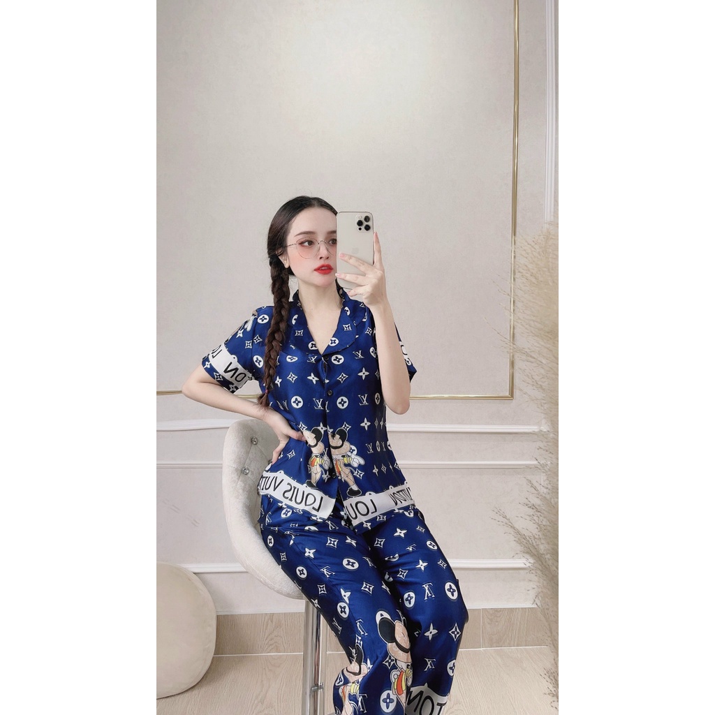 [FREESHIP 50K] Đồ Lụa Satin Pijama Nhistore Quần Dài Tay Ngắn Họa Tiết Hoạt Hình Dễ Thương Size 50-60kg