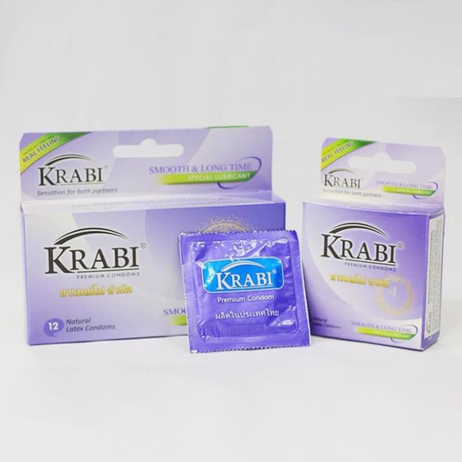 Bao cao su thái lan Krabi bao cao su vị bạc hà siêu mỏng gân gai gel trơn mỏng kéo dài thời gian hộp [CHE TÊN SP]