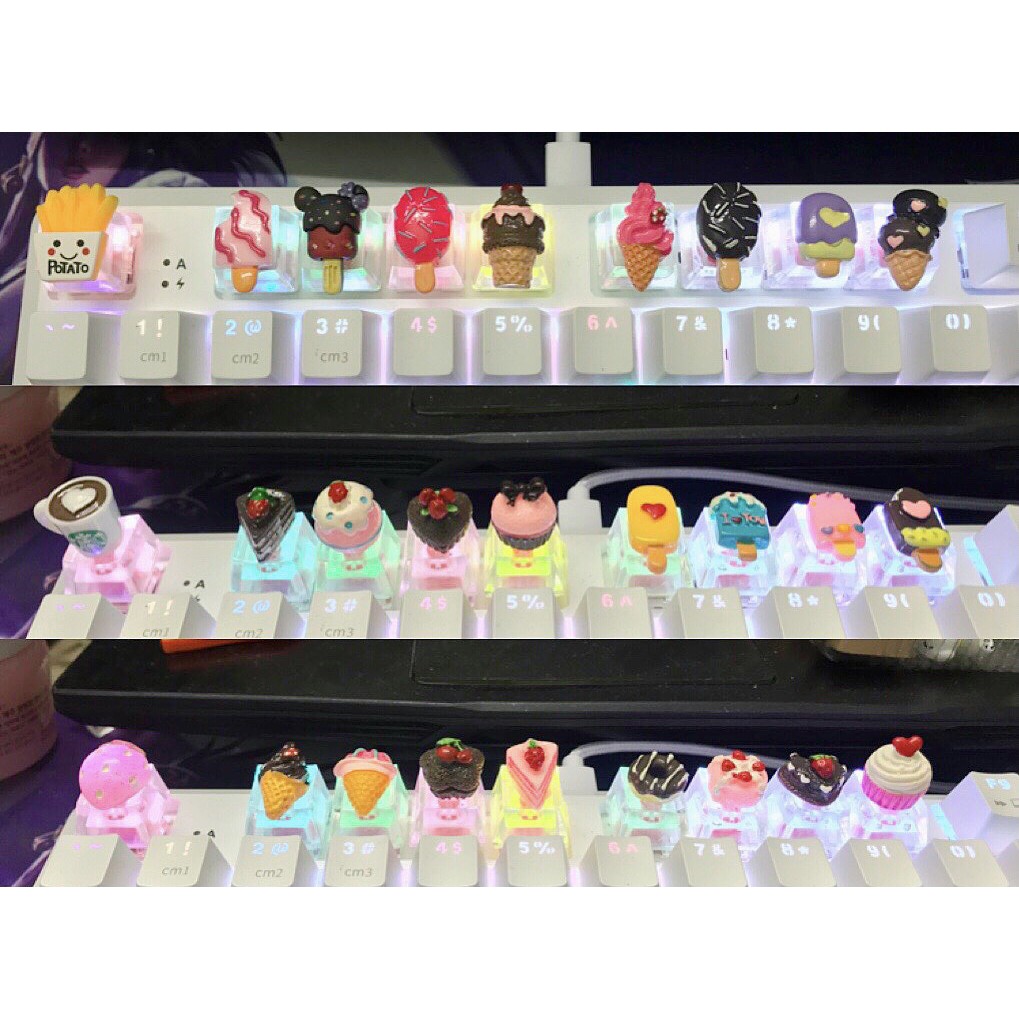 Keycap đồ ăn Xuyên Led 🍟🍔🍰 Keycaps food đồ ngọt handmade trang trí bàn phím cơ gaming