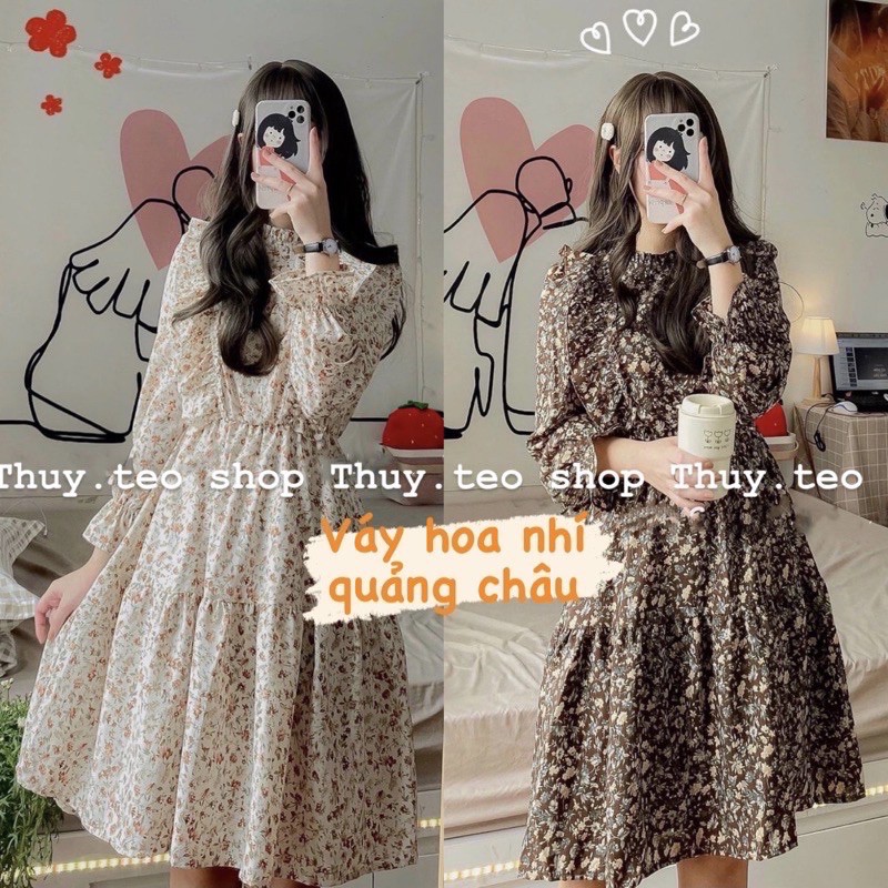 VAY HOA NHÍ TIỂU THƯ BÈO NGỰC - VÁY HOA NHÍ HAI MÀU NÂU/TRẮNG