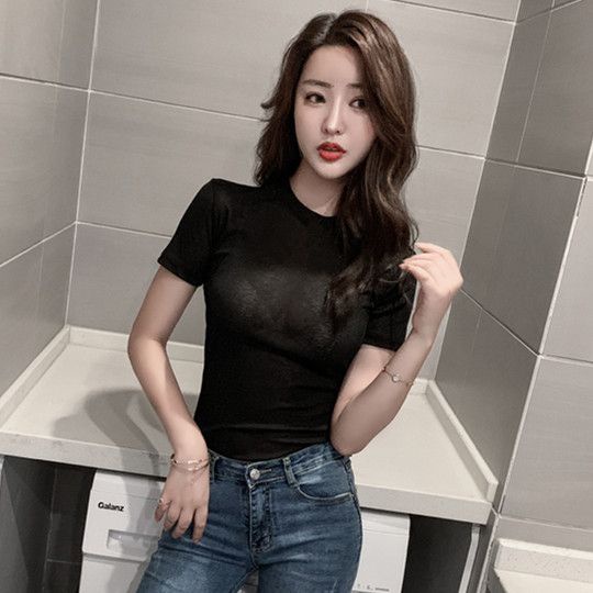 Áo Thun Tay Lửng Dáng Ôm Thiết Kế Mỏng Thoáng Khí Thời Trang Mùa Hè Mới Dành Cho Nữ